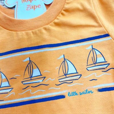 Conj. Camiseta Little Sailor e Bermuda - Laranja e Areia